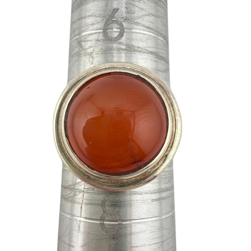 Round Carnelian Cabochon 925 Sterling Silver Ring Size 6.5